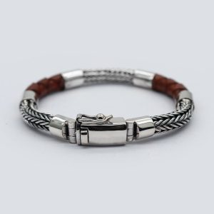 leather and silver bracelet